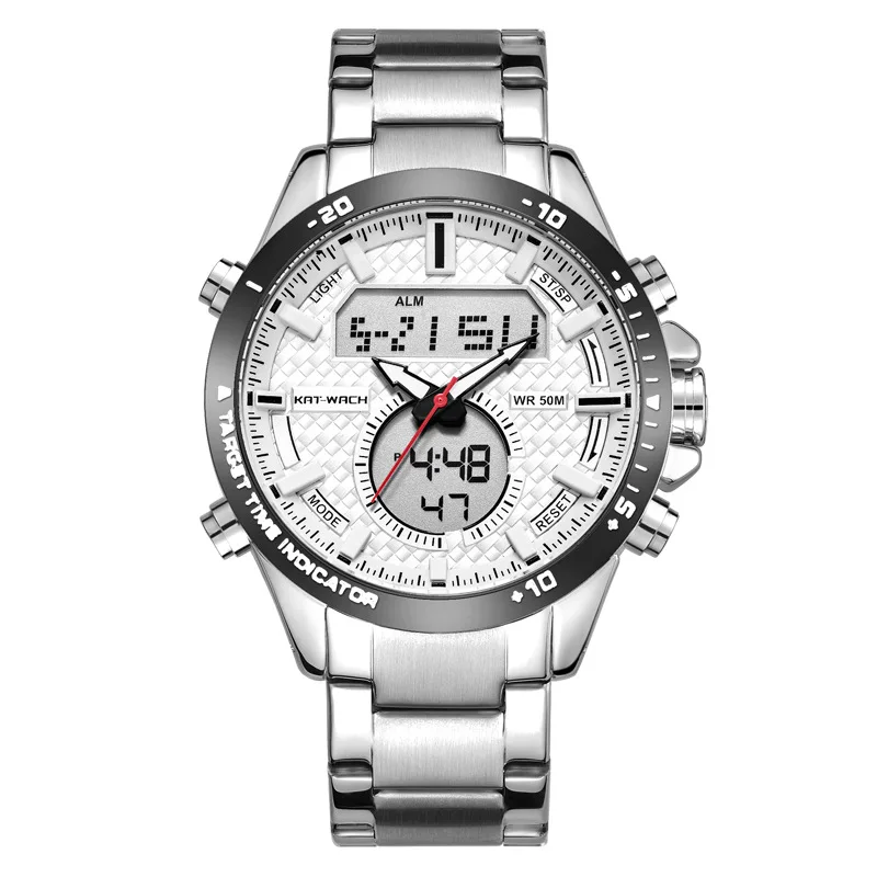 

Kt Sports More Function Double Machine Core Electronic Quartz Watch Luminous Waterproof Alloy Steel Belt Watch Male 1883