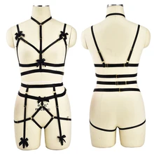 Набор подвязок на бретельках с бантом в стиле панк, готика, Хэллоуин, сексуальное женское белье, для всего тела, бандаж, эластичный бюстгальтер, свадебный пояс для ног