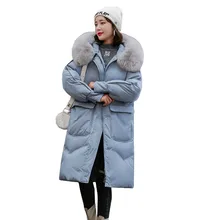 

2022New Women Winter Coat Elegant Loose White Duck Down Jacket High Quality Fur Hooded Long Overcoat Thickened Warm Down