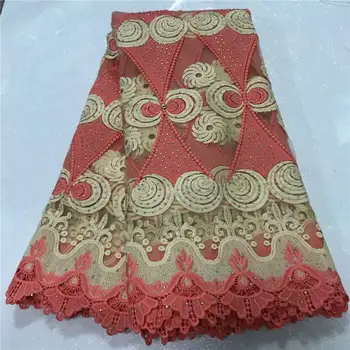 

African Lace Fabric Orange Guipure Lace Fabric 2020 High Quality Nigerian Cord Lace Fabric For Wedding Dresses Jaun