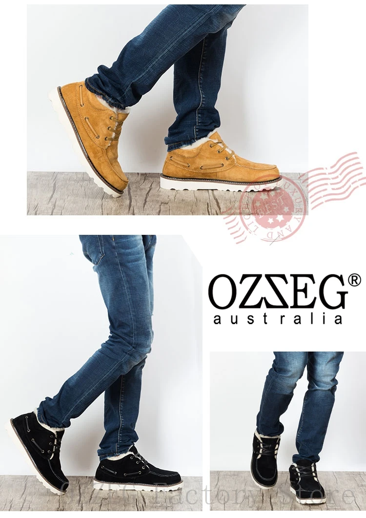 OZZEG/Роскошные брендовые классические зимние ботинки; мужские австралийские ботильоны из натуральной кожи; зимняя обувь на овечьем меху; обувь на шнуровке; OZ0044
