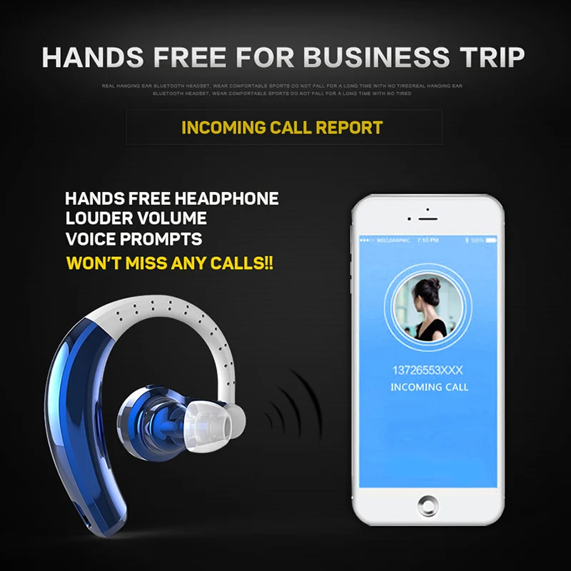 Wireless Bluetooth 4 1 Hansfree Earphone Stereo Sports Headset Single Ear Hook Headphone SP99