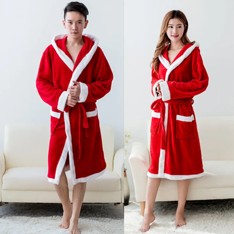 Осенне-зимний утепленный халат больших размеров для мужчин/женщин, Рождественская красная ночная рубашка, халат для отдыха, ночное белье, пеньюар
