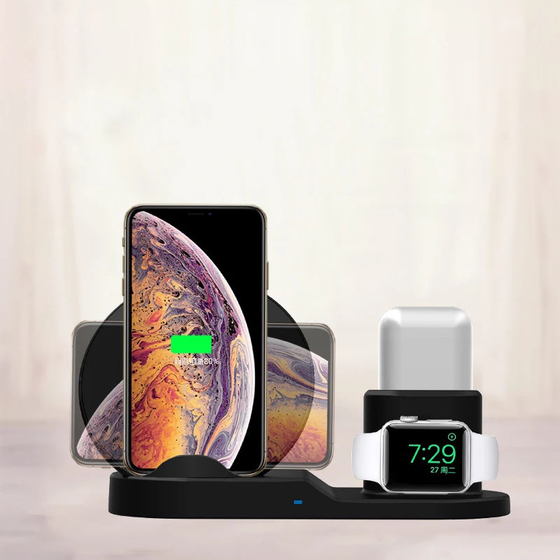 3 в 1 Быстрое беспроводное зарядное устройство для Apple Watch 1 2 3 4 5 Airpods QI Беспроводное зарядное устройство док-станция для iPhone X 8 11 Pro XR XS MAX