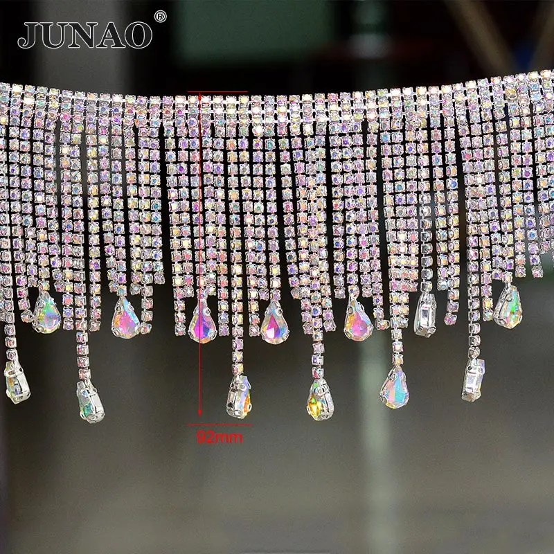 JUNAO 45 см/Лот, Серебряные стразы, бахрома, отделка, прозрачное стекло, стразы, чашка, цепь, швейные камни, аппликация для украшения платья - Цвет: AB Drop Design