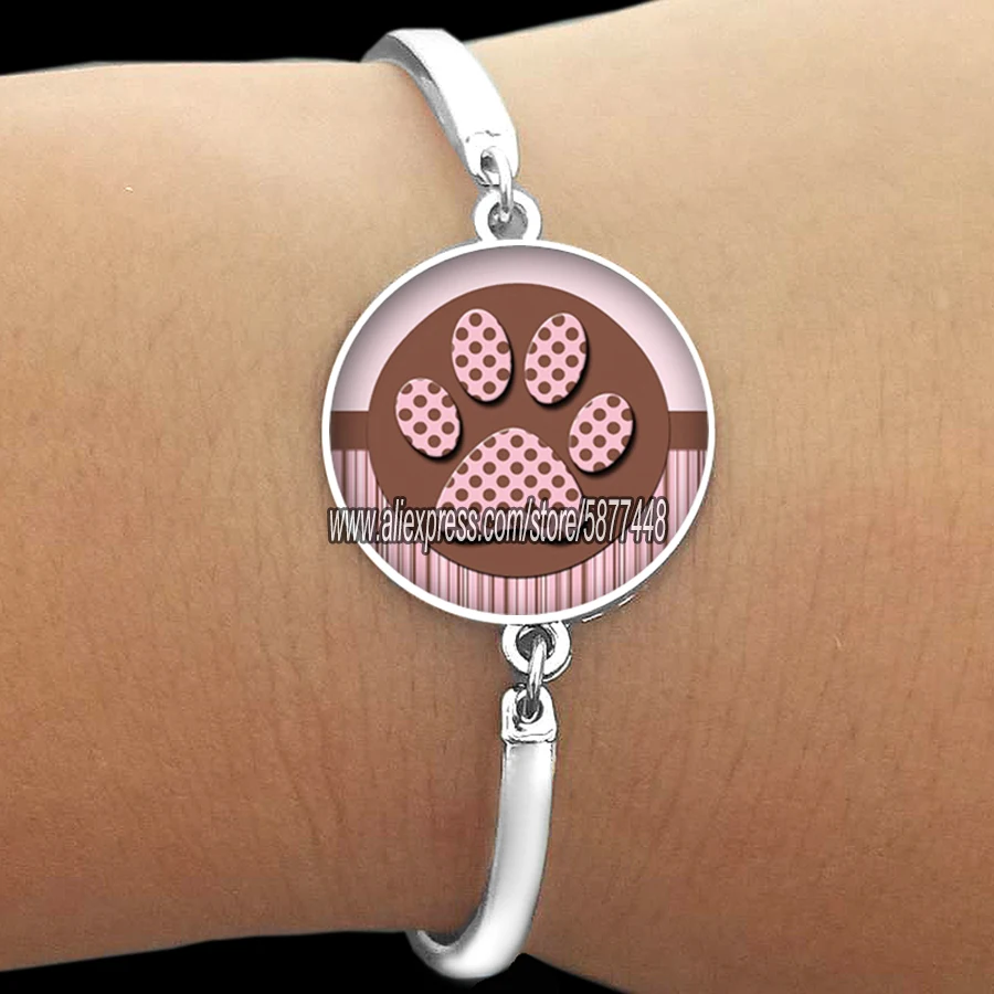Cute Cat Paw Print Glass Women Bracelet Fashion Animal Paw Print Bangle You Always In My Heart Braclets Gift For Girlfriend bracelet jewelry