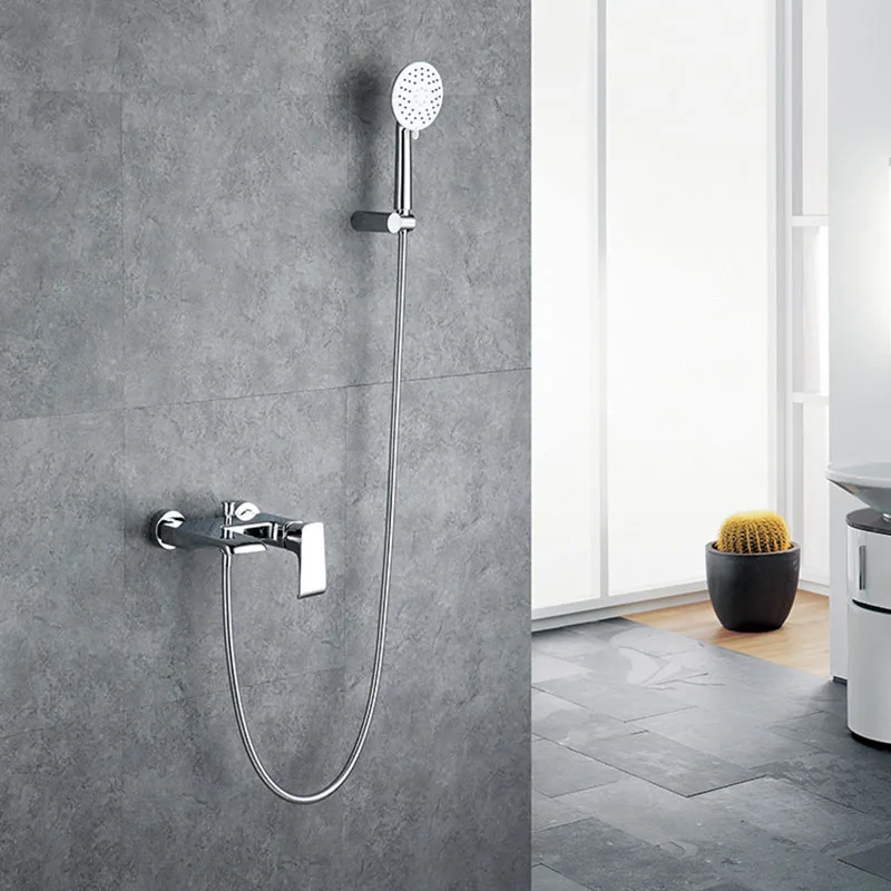 

Хромированный смеситель для душа для ванной комнаты, латунный настенный смеситель для ванны, смеситель для холодной и горячей воды, ручной душевой набор с кронштейном