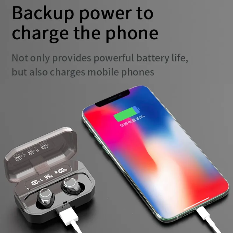 Wireless Earphones TWS Wireless Bluetooth 5 0 Headphones LED Display Waterproof Headphone 2600mAh Charging Case With Microphone