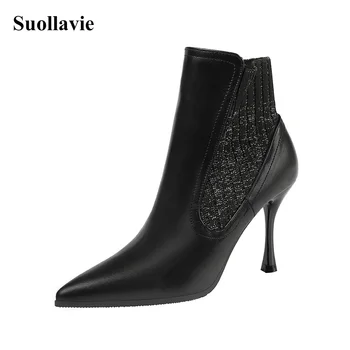 

New Ankle Boots Women Luxury Fetish High Heels Knitting Splice Booties Casual Winter Women Shoes Designer Boots