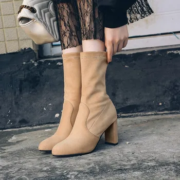 

Oversized - boots women shoes ankle boots for women ladies boots Stitching sleeve round head thick heel