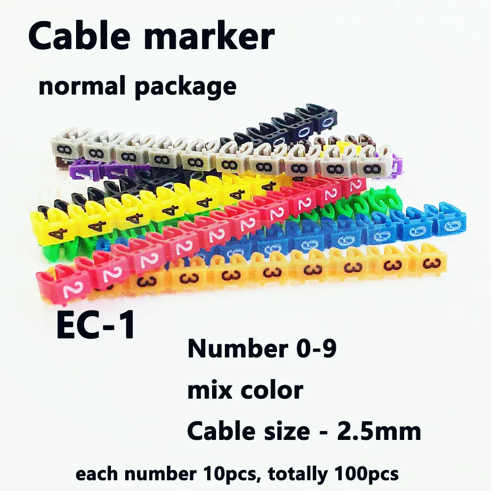 100 штук,, нейлоновый маркер для кабеля PA66, 2,5 квадратных мм, смешанные цвета, количество от 0 до 9, каждый, 10 шт., отличительные провода