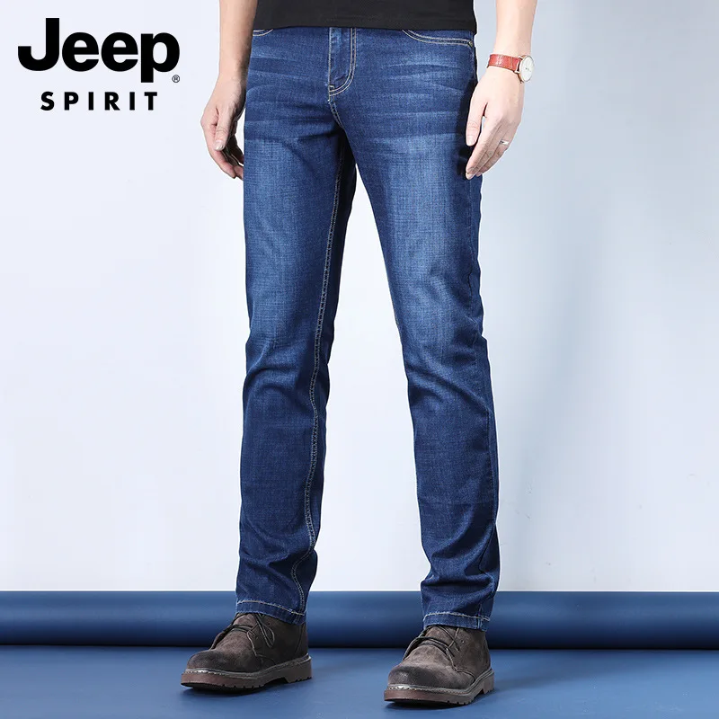 Jeep/Jeep, тонкие эластичные джинсы, облегающие, хлопковые, прямые, средняя талия, большие размеры, мужские деловые повседневные брюки
