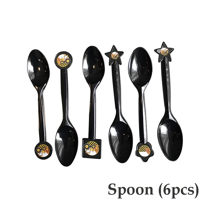 spoon 6pcs Строительные вечерние экскаватор Дети Мальчики тематические праздничные товары для дня рождения бумажные тарелки одноразовые трубочки Посуда украшения - Цвет: spoon 6pcs