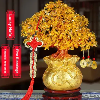 

SOLEDI Golden Beautiful Money Tree Ornament Celebration Desktop Business Delicate Fortune Tree Ornament Wedding Home Decoration