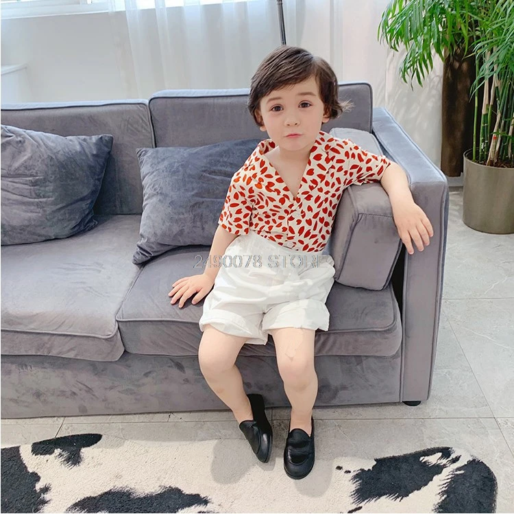 

Kids Summer Flower Shirt +White Shorts 2Pcs Clothing Set Flower Boys Formal Birthday Dress School Kids Birthday Gift Dance Suit
