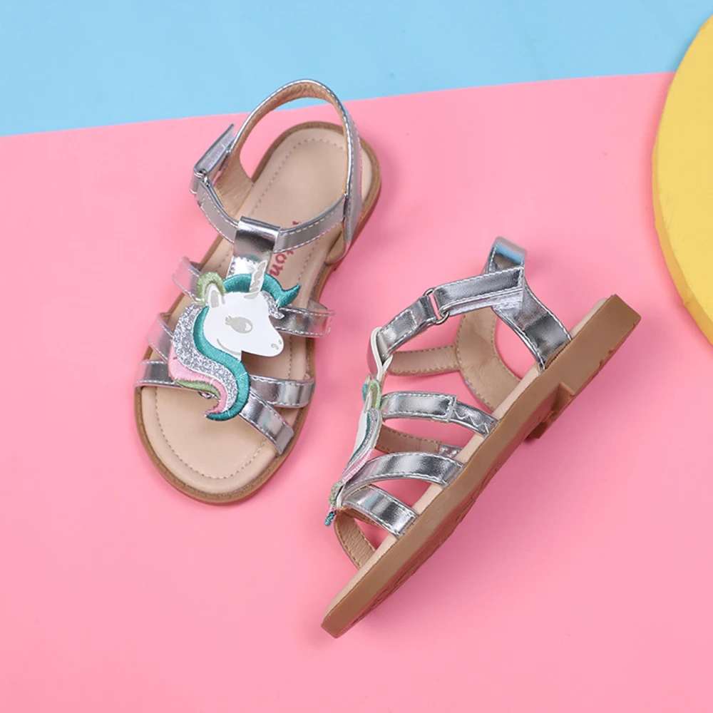 Little Girls Kids Sandals Unicorn Summer Toddler Girls Birthday Party Sandals Baby Girls Princess Shoes Performance Rose Gold 3t