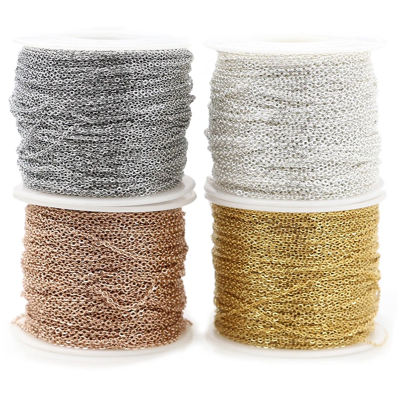 

1mm 1.5mm 2mm Width Silver Rose Gold Stainless Steel Metal Cable Link Chain for Necklaces Bracelets Jewelry Making By Meters