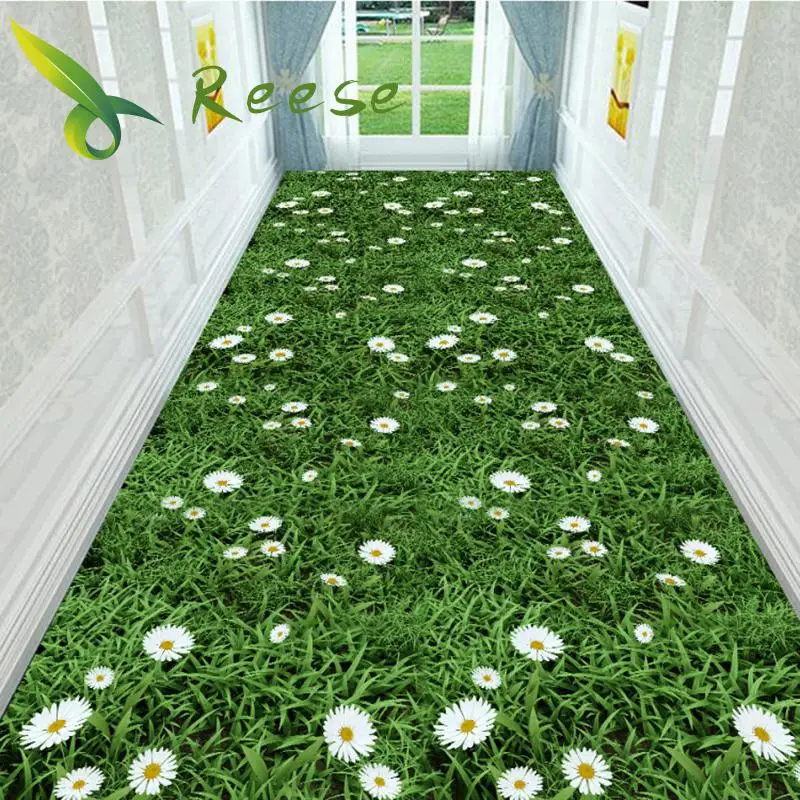 Summer Style Long Lobby Carpet Fresh Green Grass Pattern Stairway Hallway Home Corridor Carpet Aisle Party Wedding Red Area Rugs