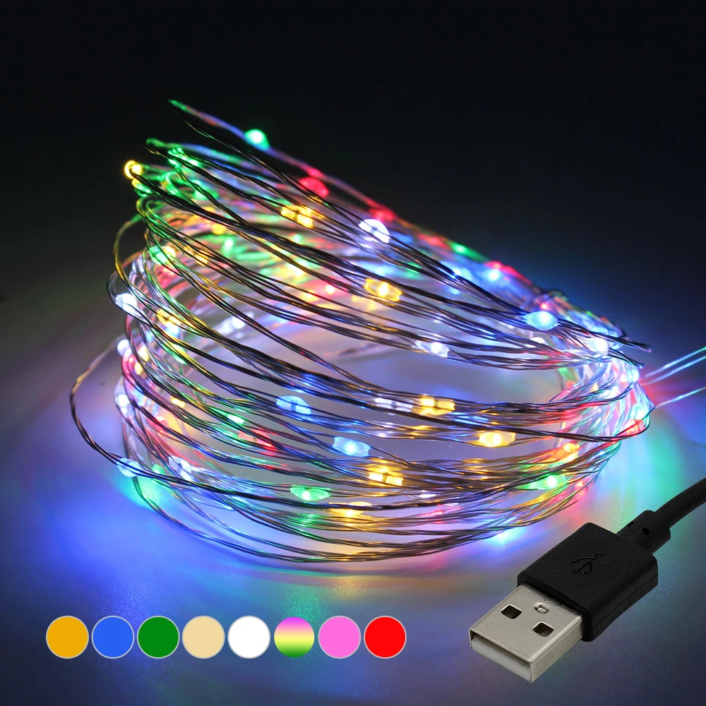 Светодиодный гирлянды 10 м 5 м USB Водонепроницаемый Медь проволочная гирлянда светодиодная гирлянда для рождественские украшения вечерние с 8 цветов