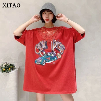 

XITAO Lace Patchwork Sequin T Shirt Fashion Pattern Plus Size Goddess Fan Casual Style Ruffle 2020 Spring Minority Tee GCC3404
