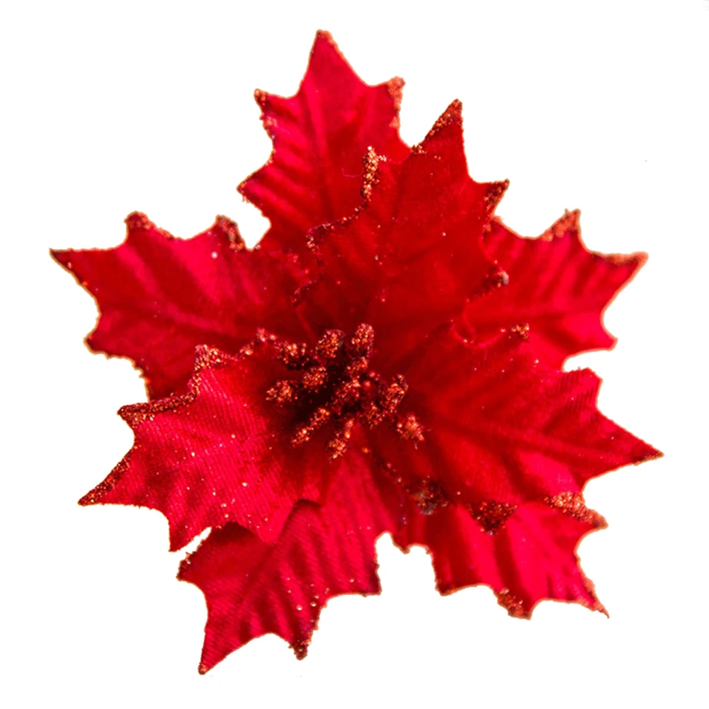 red 20cm Большие искусственные цветы для рождественского декора, блестящие Искусственные цветы Poinsettia, сделай сам, украшение для дома, Рождества, Нового года, цветок для свадьбы - Цвет: red 20cm