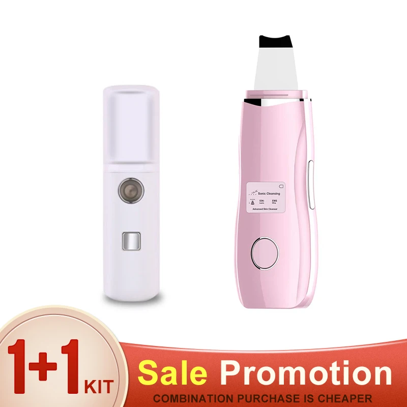 

Skin Rejuvenation Nano Face Mist Steamer + Ultrasonic Skin Scrubber Skin Peeling Extractor Facial Deep Cleaning Beauty Device