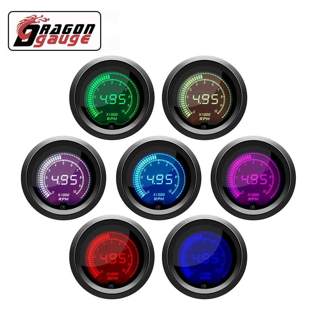 52mm Tachometer Voltage Water Temp Oil Temp Oil Press LED Digital Display 7 Colors Change Car Gauge Fit for 12V Car tachometer gauge engine tachometer tachometer meter