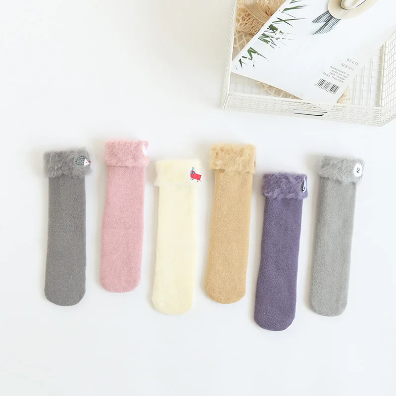 

Winter Baby Socks Plus Velvet Thickenin Middle Tube Coral Velvet Cotton Anti-Slip Warm Floor Socks Children's Socks 0-3 Years