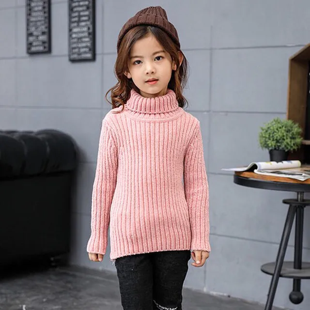 Rlyaeiz/ г.; зимний теплый свитер для маленьких девочек; Повседневный пуловер для девочек; осенний вязаный детский свитер с длинными рукавами и высоким воротником; эластичный свитер