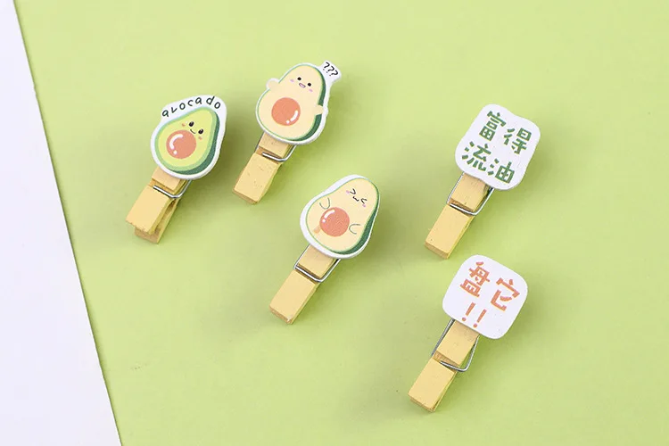 10 Pcs/Set Creative Lovely Avocado Wooden Clip Photo Clips Party Decoration Clip with Hemp Rope