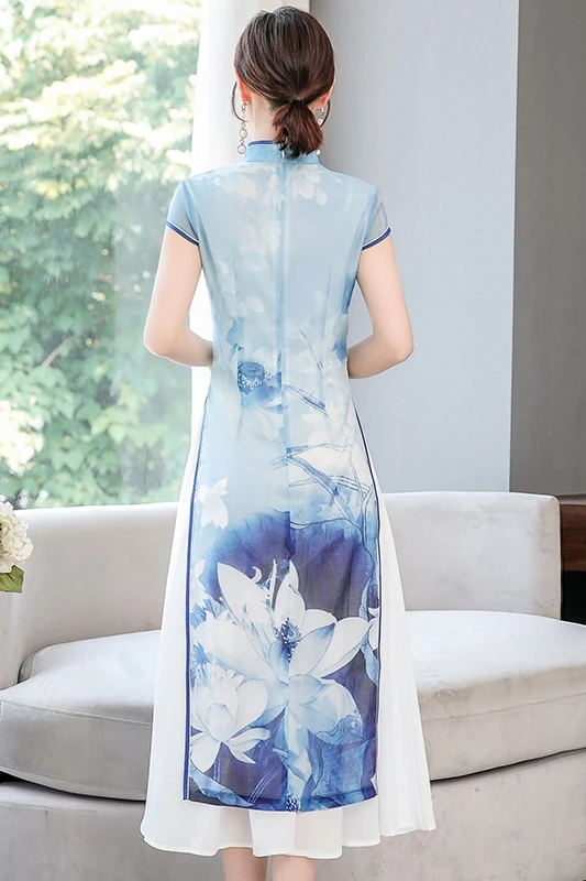 Традиционная винтажная одежда Aodai из Вьетнама с коротким рукавом; новое летнее платье в стиле ретро; одежда Cheongsam Asias; 2 цвета; Ao Dai
