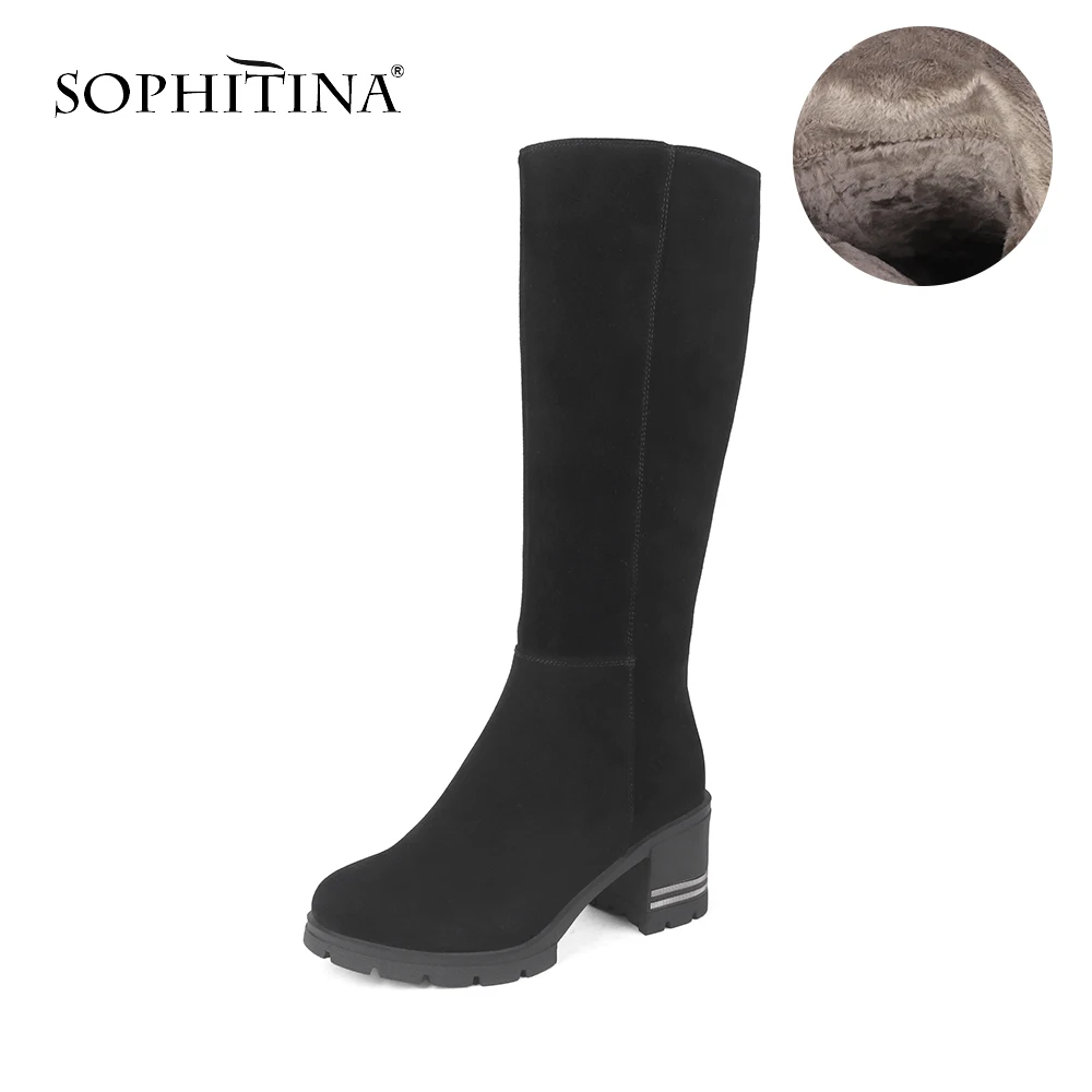 SOPHITINA шерстяные женские ботинки удобные зимние ботинки из высококачественной натуральной кожи с круглым носком на квадратном каблуке новые теплые ботинки; C222