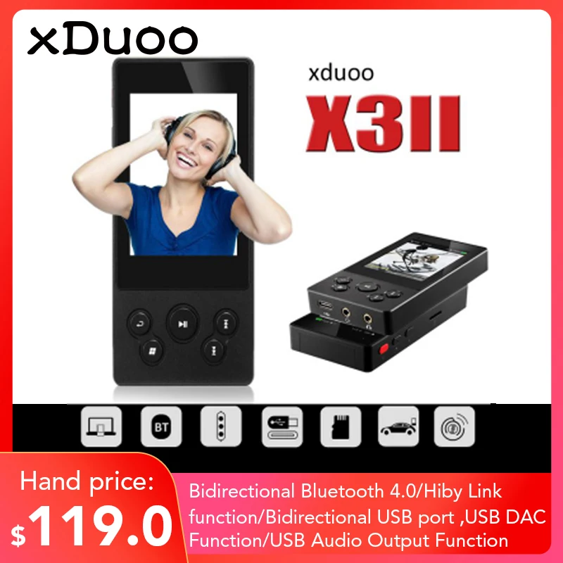 New  XDUOO X3II X3 II AK4490 USB DAC bluetooth Portable HD Lossless MP3/WAV/ FLAC Music Player DSD128 Hi