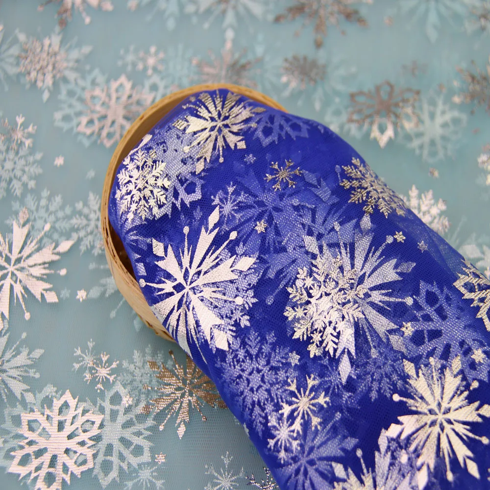 Серебряная блестящая Снежинка ткань Детский прозрачный тюль небесно-голубой и детский зеленый по метру