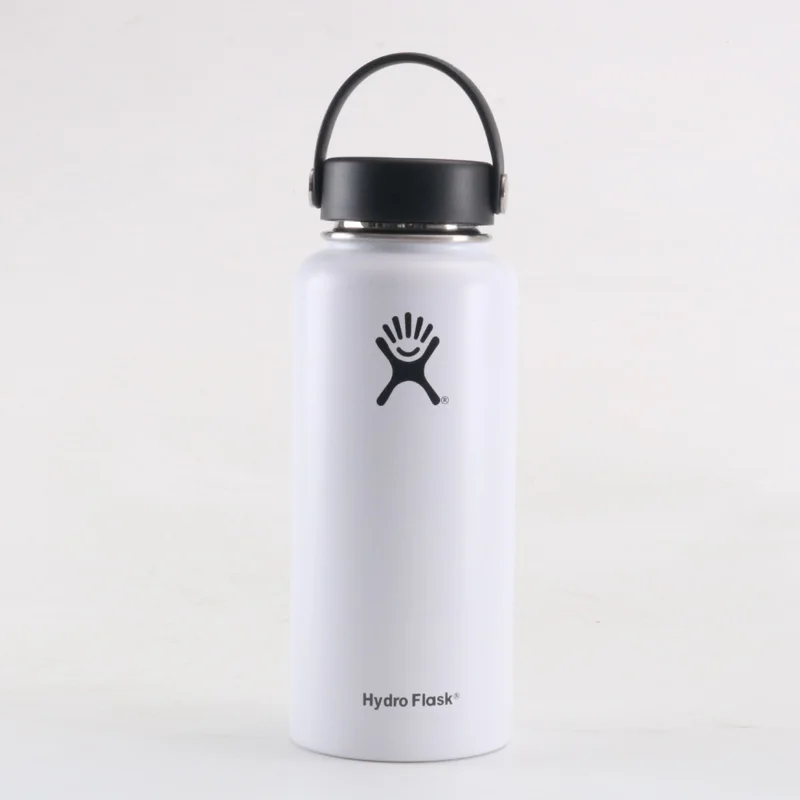 Бутылка для воды из нержавеющей стали, бутылка для воды с вакуумной изоляцией, переносная термобутылка с широким горлом для путешествий, 32 унции/40 унций - Цвет: White