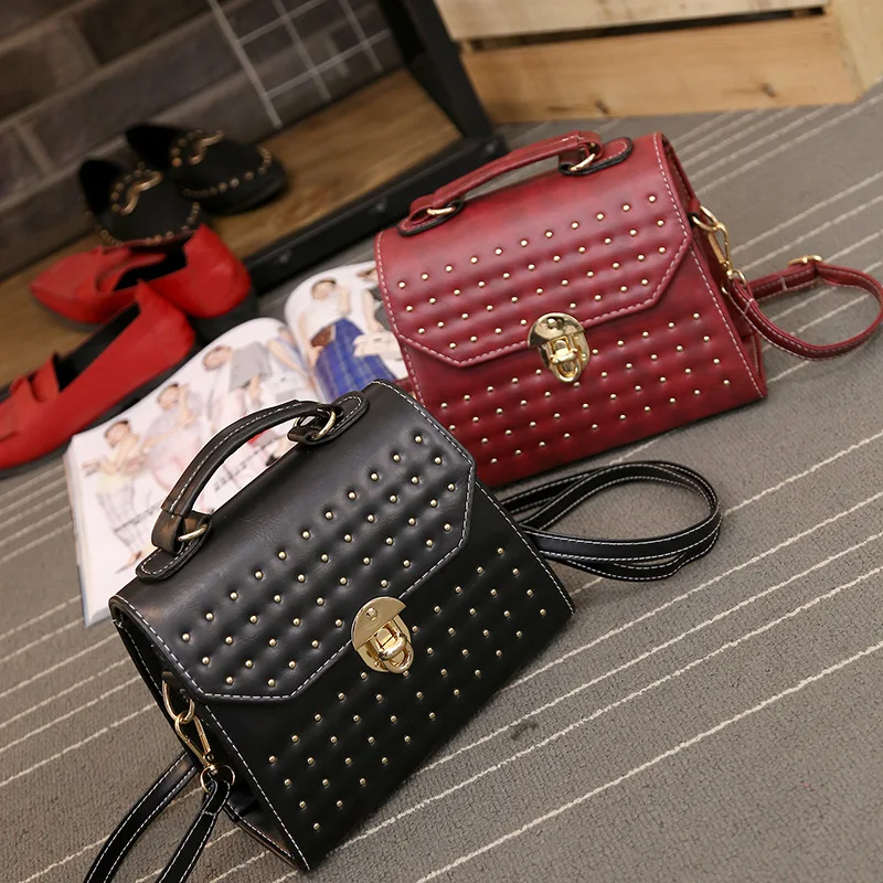 

2018 Spring And Summer New Style WOMEN'S Bag Fashion Korean-style Rivet Mortise Lock Handbag Crossbody Bag Bag