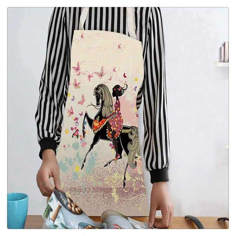 Flower Butterfly Girl Printed Aprons Kitchen Aprons for Women Home Cooking Baking Waist Bib Pinafore