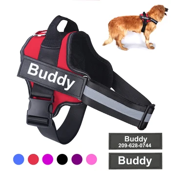 

Personalized Dog Harness ID Custom Patch NO PULL Reflective Adjustable Harness Vest for Small Large Dogs Outdoor Pet Supplies