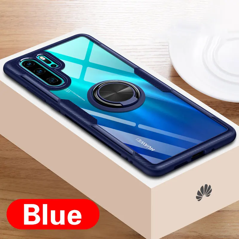 Роскошный чехол с магнитным кольцом для huawei P20 P30 Lite Pro, силиконовый чехол для телефона, чехол для huawei mate 20 Pro P30 Lite, противоударный чехол - Цвет: Blue