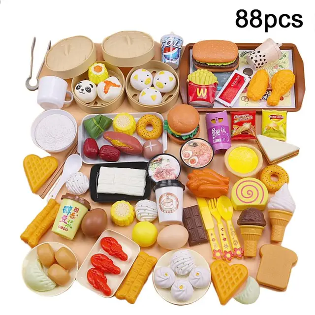 56/58/88Pcs/set Children Simulation Steamer Burger Set Meal Food Kitchenware Kit Parent-child Interactive Play House Toy 3