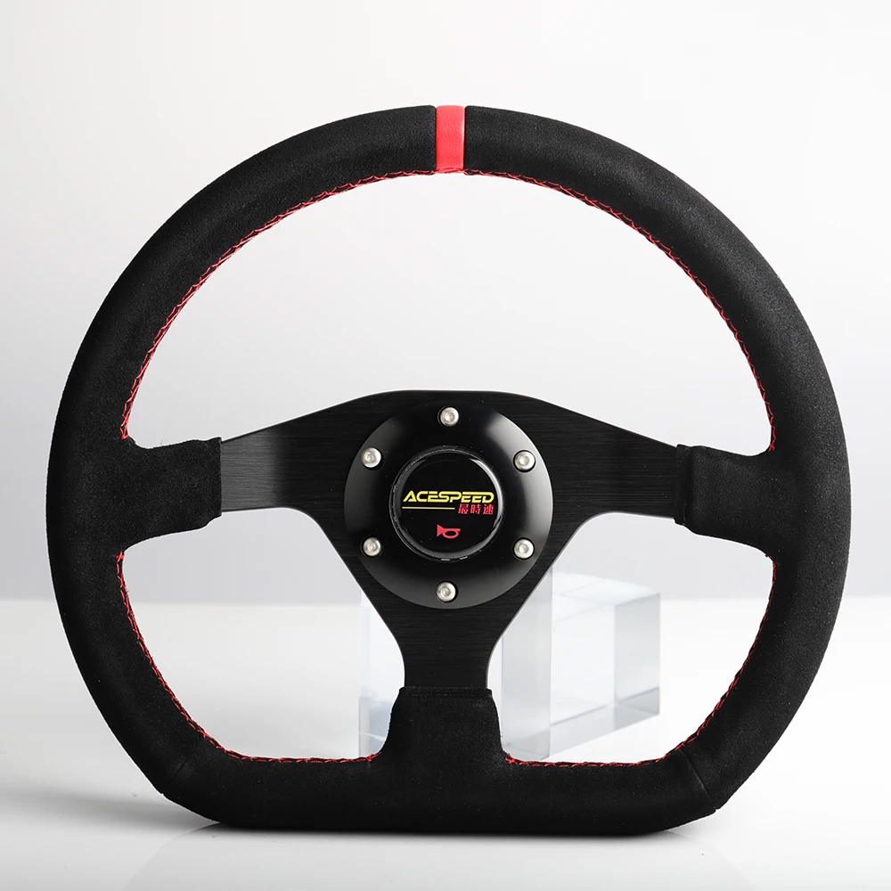 Новинка 12,5 дюйма 320 мм руль гоночный Дрифт натуральная/замша кожа Красный сшитый руль плоский симулятор гоночная игра