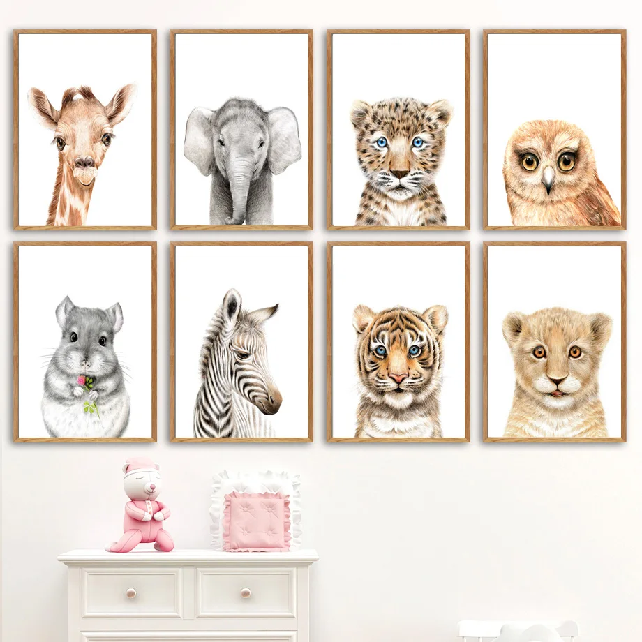 Elephant Raccoon Giraffe Lion Zebra Rabbit Wall Art Canvas Painting Nordic Posters And Prints Pictures Baby Kids Room Decor | Дом и сад