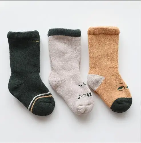 3Pairs/lot Children's socks terry utumn and winter new thickening baby tube socks warm combed cotton newborn socks - Цвет: as photo
