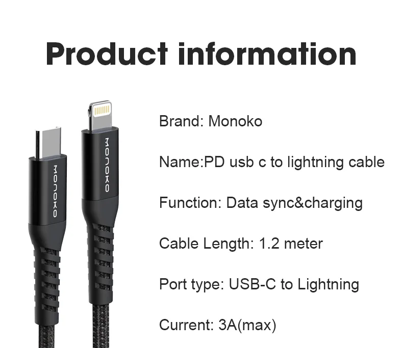 MFi USB C to Lightning Cable 18W PD for iPhone XS Max X 11 3A Fast Charging Data for Macbook iPad type C Cord C94 Made for IOS