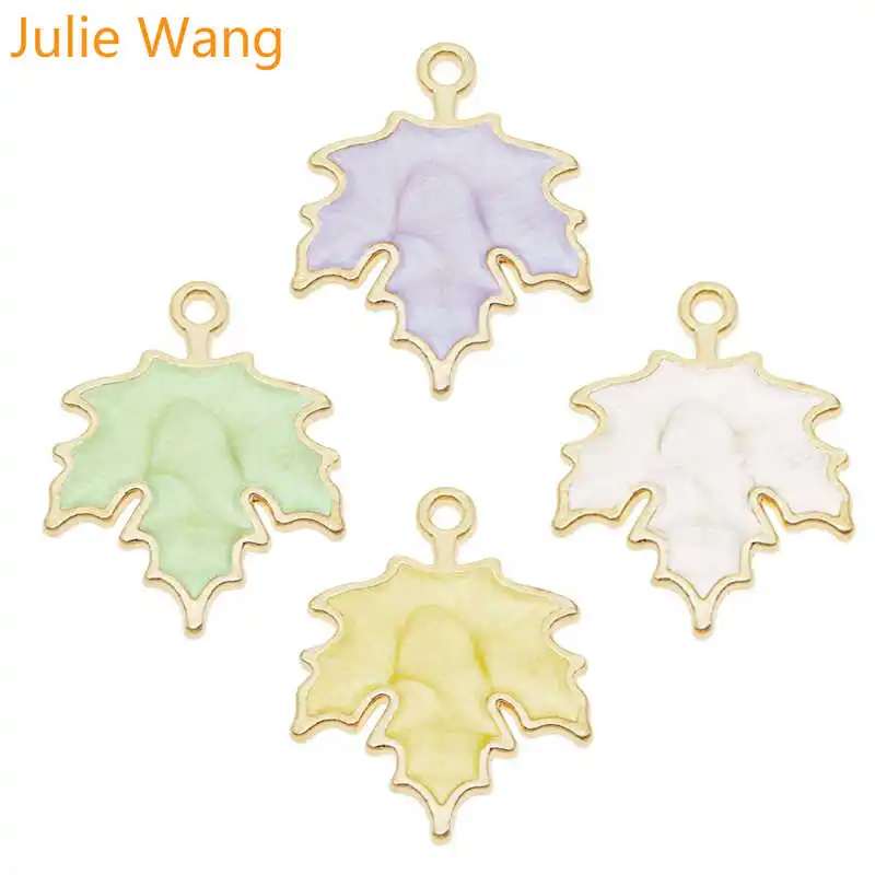 

Julie Wang 8pcs Enamel Maple leaves Charms Alloy Gold Tone Pendant Necklace Bracelet Jewelry Making Accessory