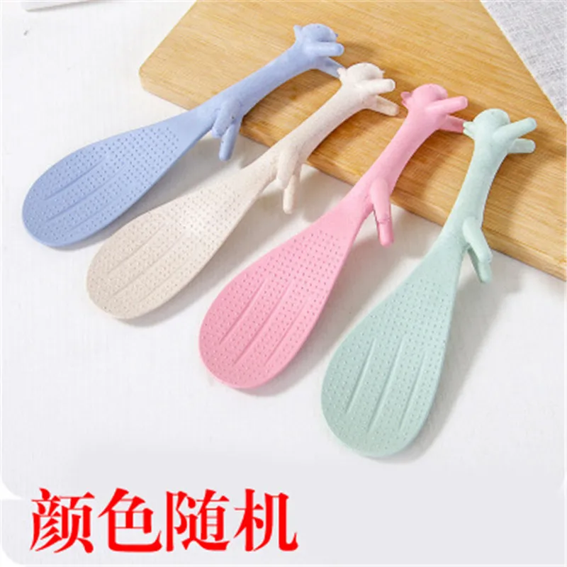 

1Pcs Tableware Wheat Straw Rice Ladle 1Pcs 4 Colors Long Handle Soup Spoon Meal Dinner Scoops Kitchen Supplies Cooking Tool