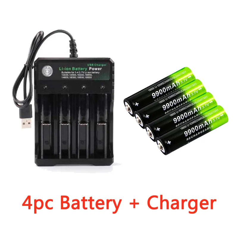 4pcs Battery 9900mAh Li-ion Rechargeable Batteries 2-Slot Smart USB Charger CZ 