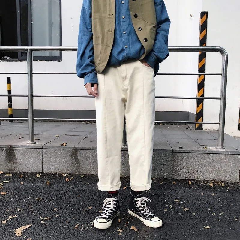 

Autumn Jeans Men Fashion Washed Solid Color Casual Denim Trousers Man Streetwear Wild Loose Hip Hop Straight Jeans Pants Men
