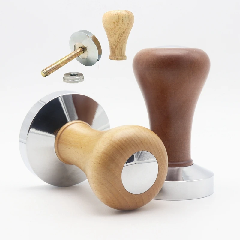 ELEG-51Mm Steel Base Wood Handle Tamper Coffee Powder Hammer Customized Coffee Accessories
