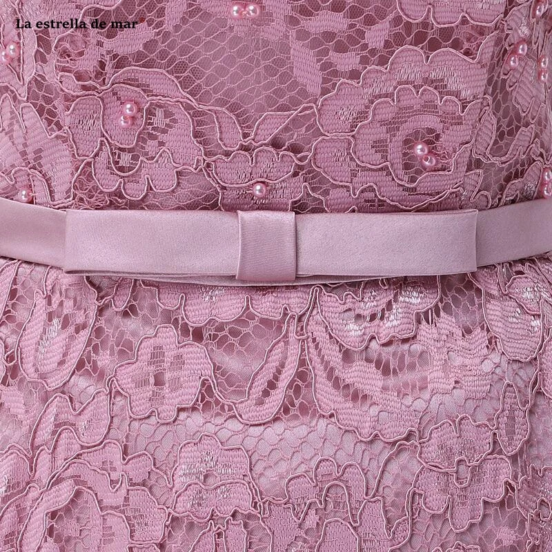 Большие размеры vestido madrinha новое из кружева, с вырезом на шее жемчужина A Line Румяна розовое платье подружки невесты чай Длина халат d'd'honneur